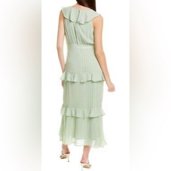 Taylor Sage Green Chiffon Dot Sleeveless Tiered Maxi Dress Coquette Formal  4 - Picture 2 of 9